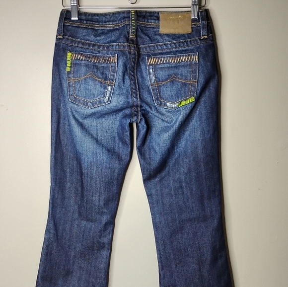 Azzure Y2K Bootcut Jeans Size 26 Low Rise Dark Wash Neon Stitching Vintage 2000s - Picture 6 of 13